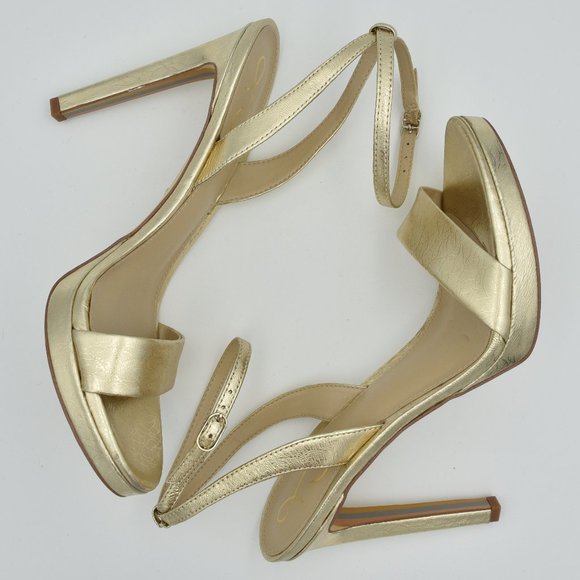 Sam Edelman Jade Ankle Strap Sandals with 4.3" heels, Gold Leather, Women's Sz 9 - Picture 13 of 13